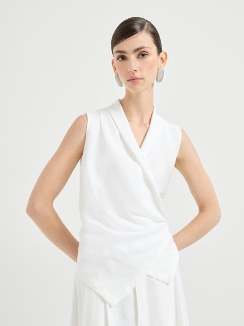 Viscose and linen fluid twill vest with monili