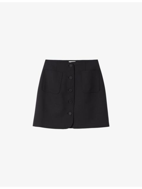 Mid-rise buttoned wool-blend mini skirt