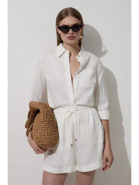 Viscose Linen Tie Waist Woven Short