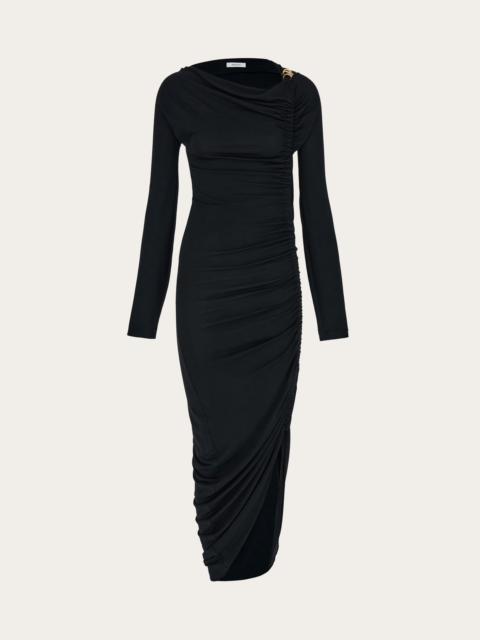 Boat neck dress with ruched detail