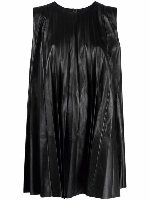 pleated leather shift dress