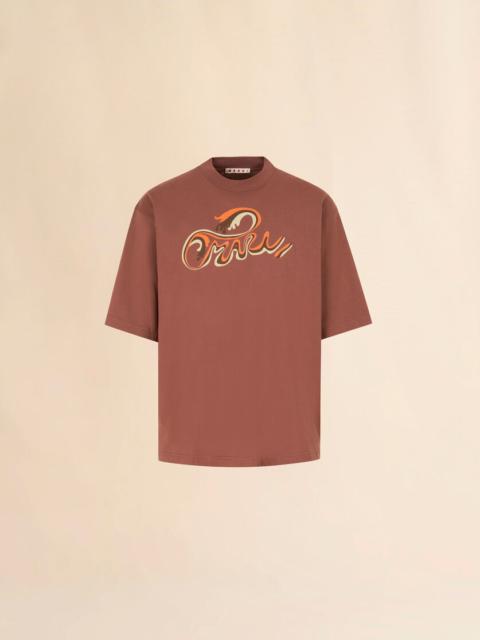 WHITE COTTON T-SHIRT WITH MARNI WAVE PRINT