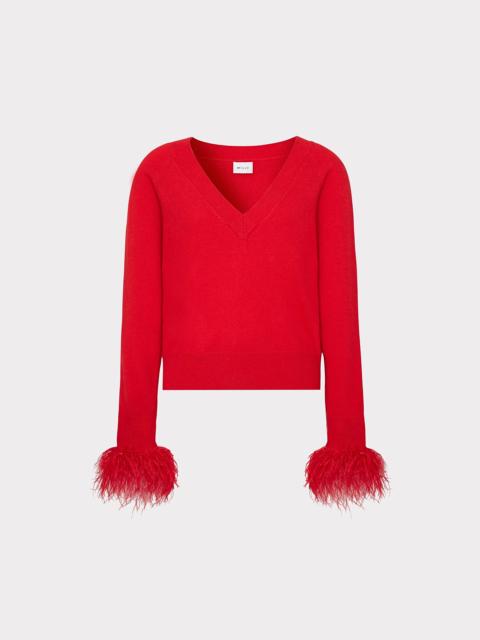 Feather Cuff V-Neck Sweater