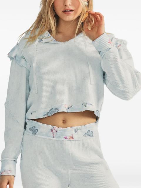 ruffled-detail butterfly-print hoodie