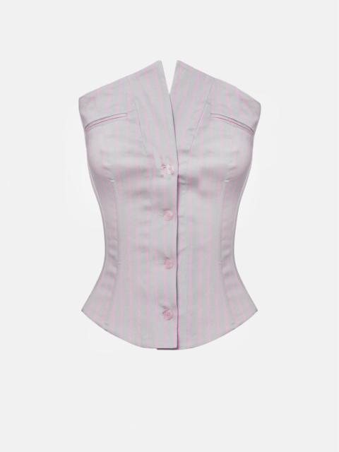 COURT CORSET TOP GREY/PINK PINSTRIPE