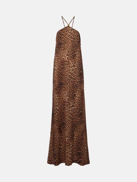 Sage leopard-print halterneck maxi dress