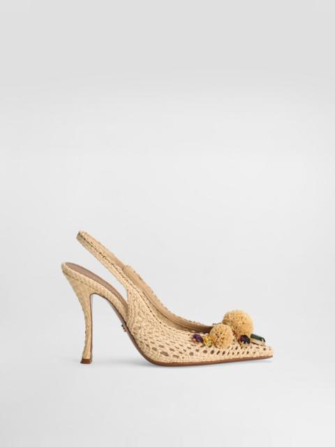 Rafia crochet slingback with stones