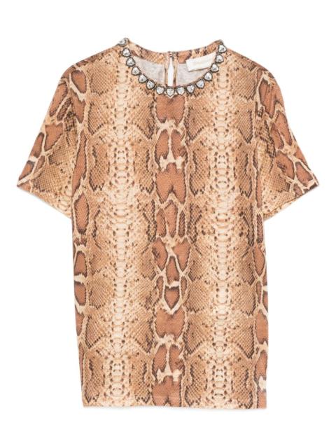 embellished snake-print T-shirt