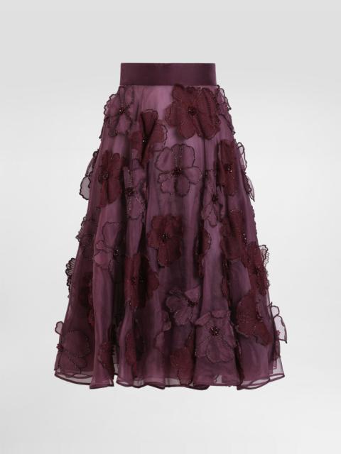 Organza midi circle skirt with floral embroidery