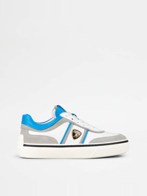 SNEAKERS IN LEATHER - GREY, WHITE, LIGHT BLUE