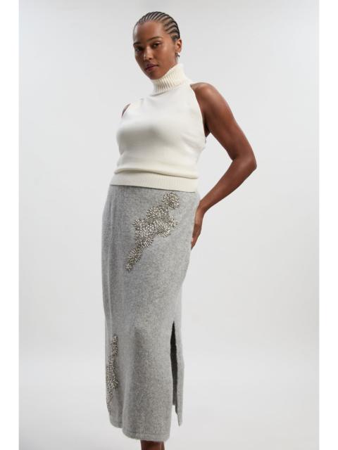 Plus Size Wool Blend Embellished Cosy Pencil Midi Skirt