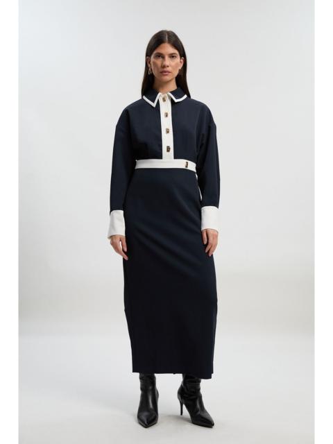Twill Contrast Hardware Woven Midi Dress