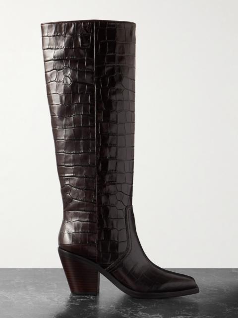 Lynn Croc-effect Leather Knee Boots