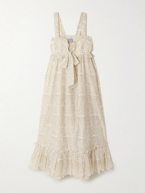 Valentina Ruffled Glittered Printed Cotton And Silk-blend Dress