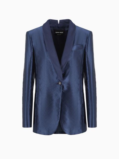 Single-breasted enzyme-treated linen and silk jacket