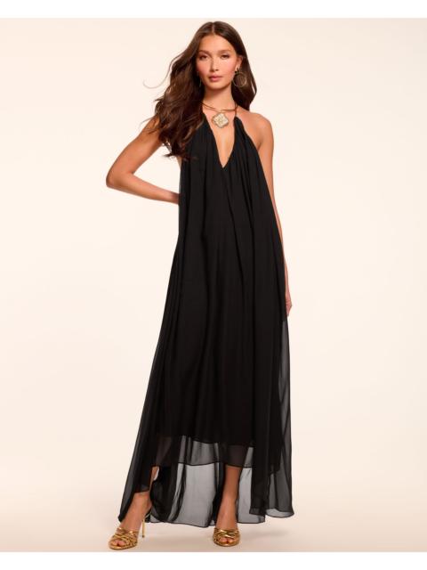 Rainn Chiffon V-Neck Halter Gown