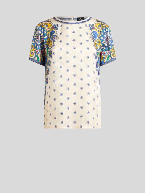 SILK-BLEND T-SHIRT WITH PRINT