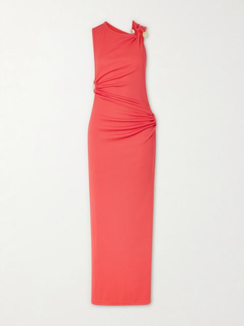Callisto Trinity Embellished Ruched Ribbed-jersey Maxi Dress
