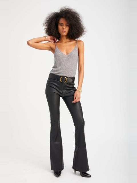 BLACK LEATHER 5 POCKET MICRO FLARE PANTS