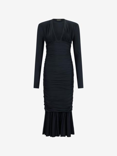Black Midi Dress With Ruffles