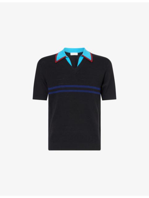 Molar Contrast-Collar Merino Wool-Blend Polo Top