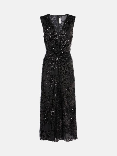 Sequined gathered midi dress
