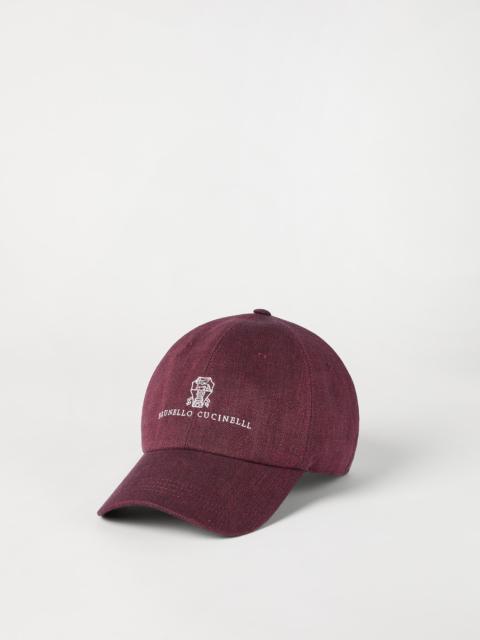 Linen and virgin wool chevron baseball cap with embroidered logo