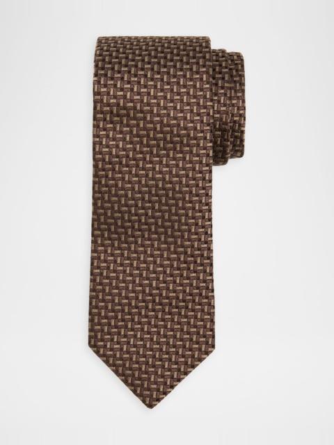 Men's Silk and Cotton Bicolor Basketweave Tie