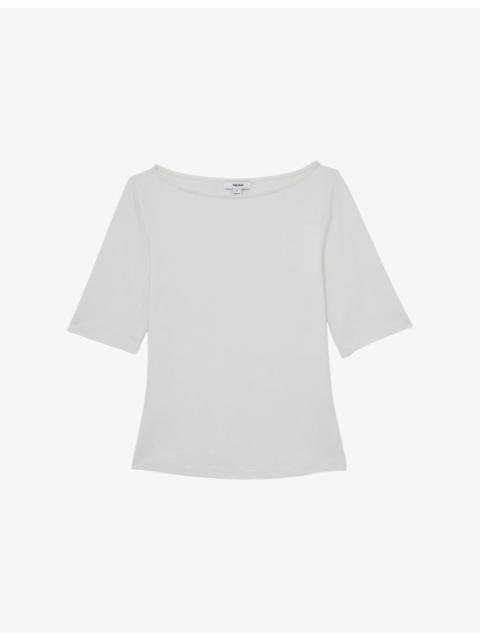 Ellie Slash-Neck Stretch-Cotton Top