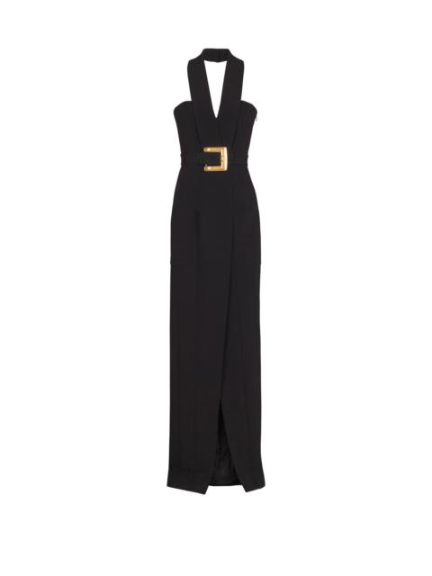 Long crepe dress with belt