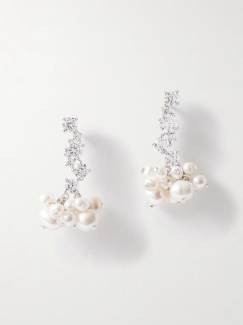 Rhodium-plated Recycled Silver Pearl And Crystal Earrings
