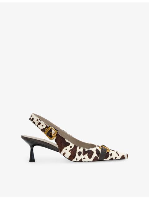 Hera Cow-Print Leather Heeled Sling-Back Courts