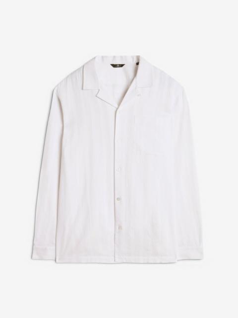 Linen Blend Long Sleeve Camp Shirt in White