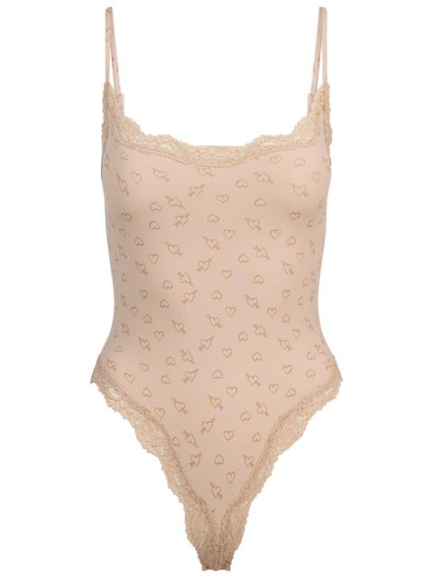Skims Printed Lace-trim Stretch-jersey Bodysuit