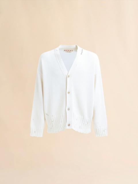 WHITE DISHEVELLED COTTON CARDIGAN WITH MARNI MENDING