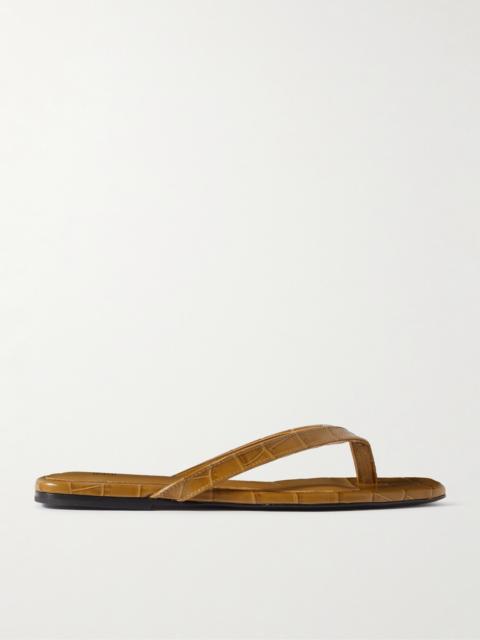 Croc-effect Leather Flip Flops
