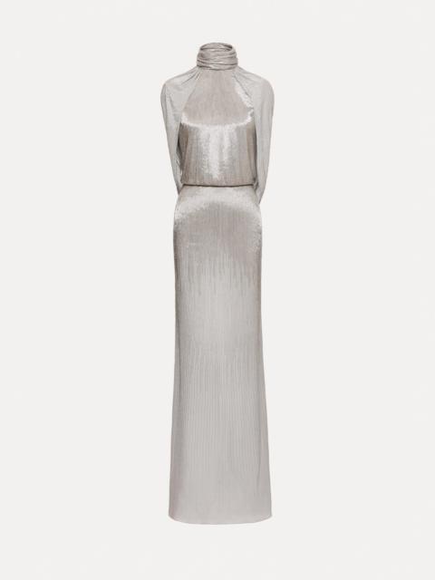BUGLE BEAD LAMÉ DRAPED GOWN