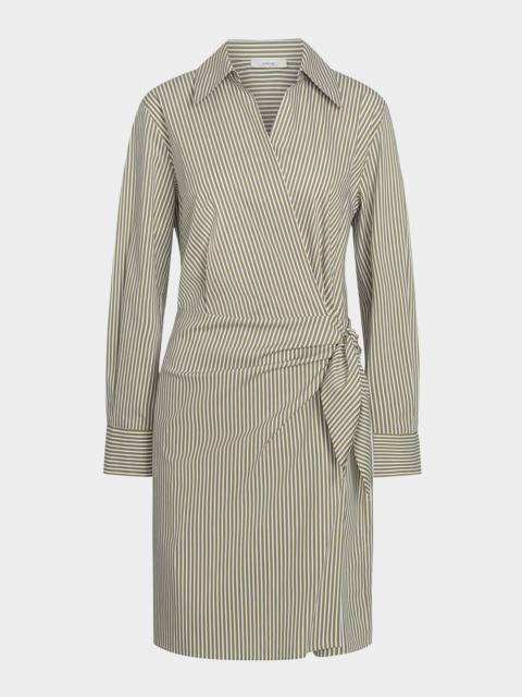 Furrow-Stripe Long-Sleeve Wrap Dress
