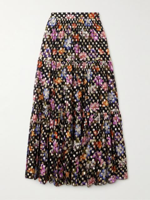 Frey Tiered Floral-print Metallic Fil Coupé Chiffon Maxi Skirt