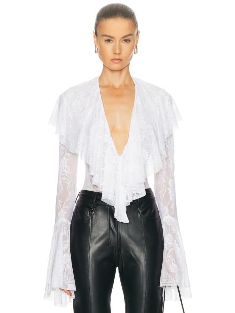 Long Sleeve Deep V Ruffle Bodysuit