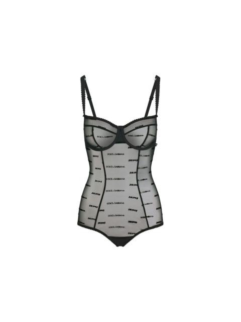 SKIMS x Dolce&Gabbana Ultra Fine Mesh Logo Brief Bodysuit Onyx