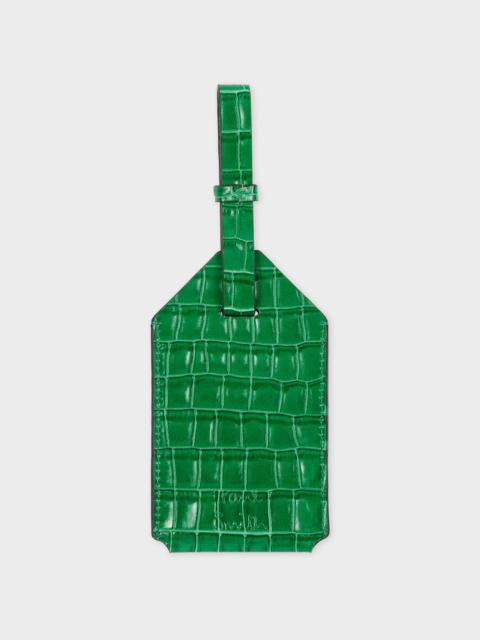 Green Croc-Emboss Leather Luggage Tag