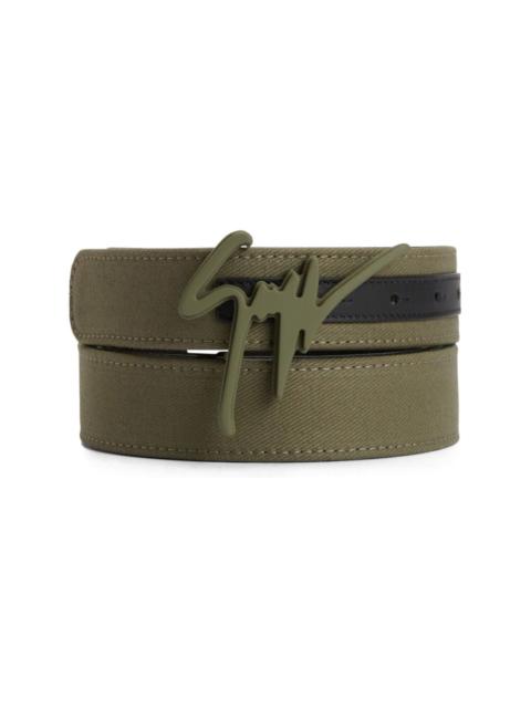 logo-buckle cotton belt