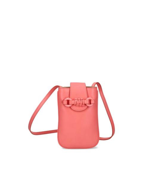 flap-closure leather phone bag