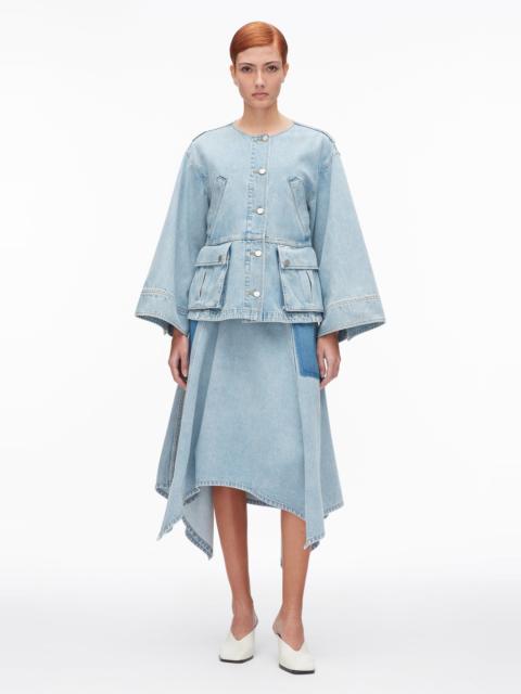 Collarless Trapeze Denim Jacket