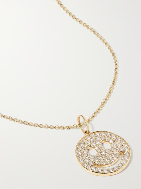 Medium Happy Face 14-karat Gold Diamond Necklace