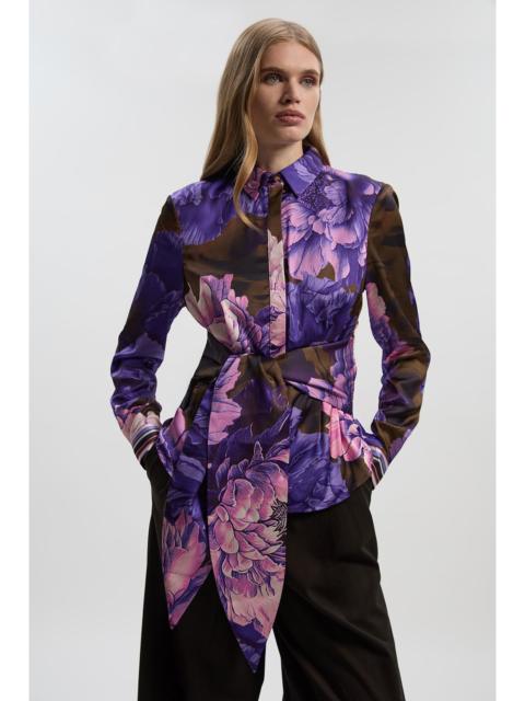 Floral Print Hammered Satin Collared Woven Shirt