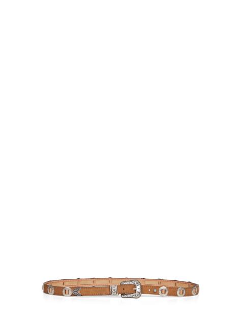 Light brown nubuck thin Lace belt with inlays