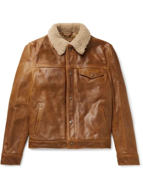 Shearling-Trimmed Leather Trucker Jacket