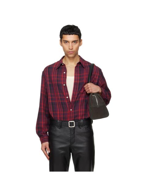 Red Washed Cotton Blend Check Shirt